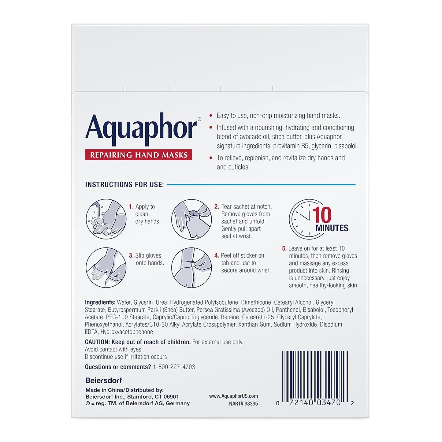 Aquaphor Repairing Hand Masks – 10-Minute Self-Care Ritual for Dry Hands, Sensitive-Skin Friendly Spa Treatment at Home