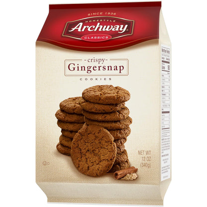 Archway Crispy Gingersnaps, 12 oz Holiday Gift Bag for Cookie Trays and Stocking Stuffers