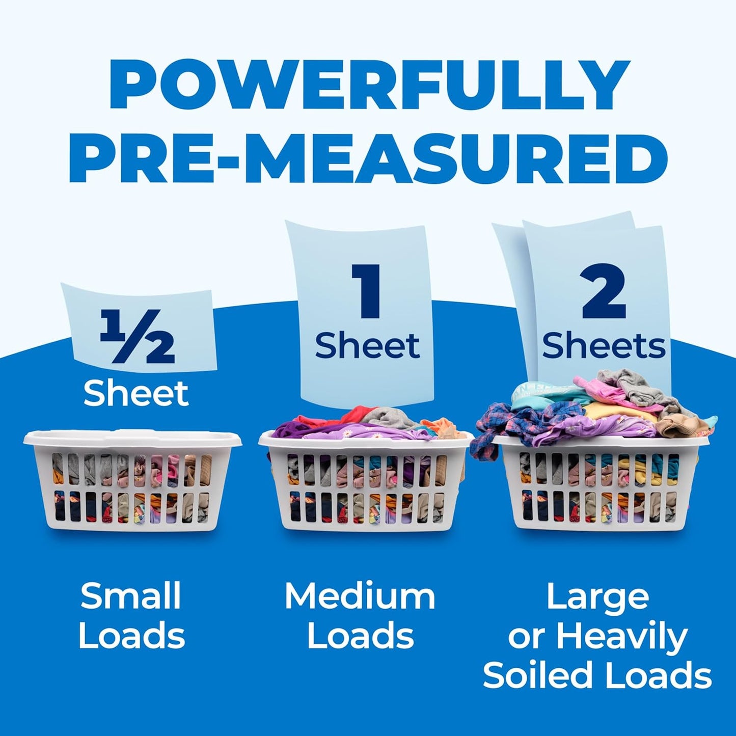ARM & HAMMER 5in1 Power Sheets Laundry Detergent, Free & Clear, 50 Count, Minimalist Laundry Closet Upgrade, Plastic-Free Daily Loads