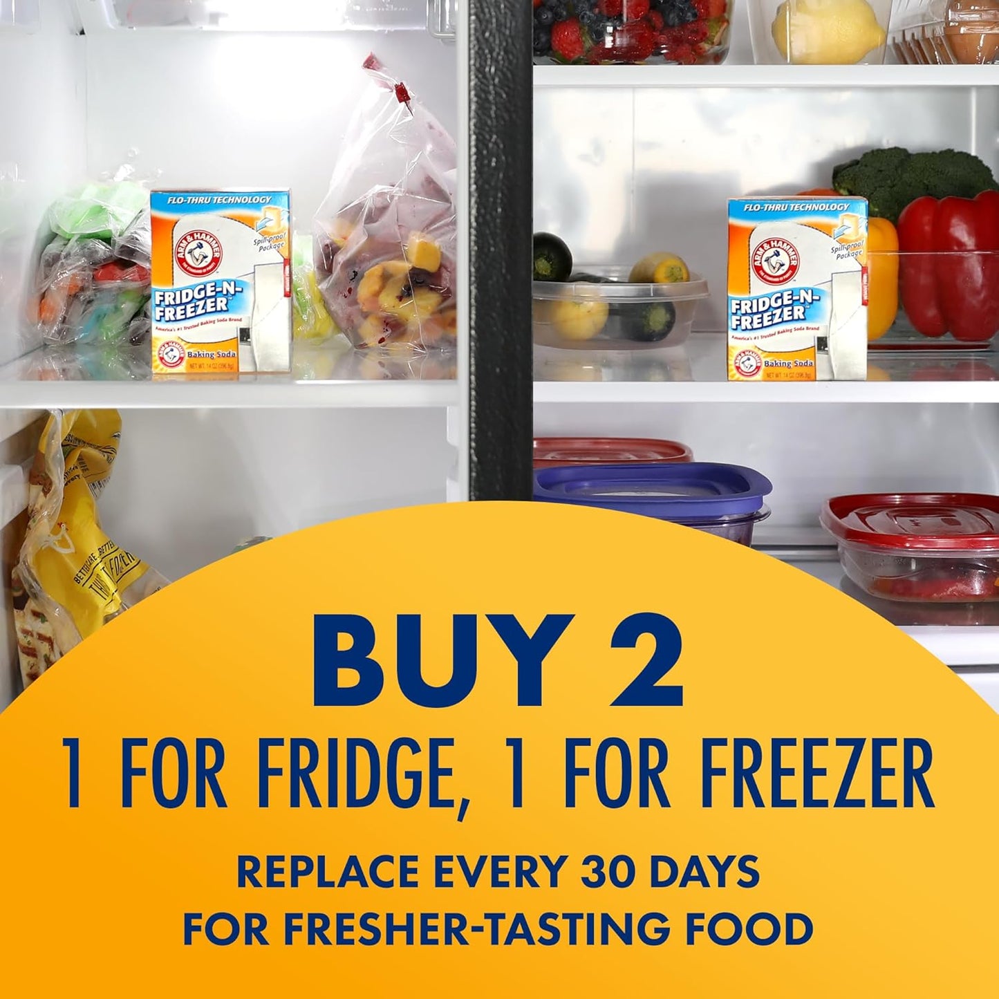 Arm & Hammer Baking Soda Fridge-n-Freezer Odor Absorber – Mindful Kitchen Wellness Ritual, Pure Orange 14 oz, 12-Pack