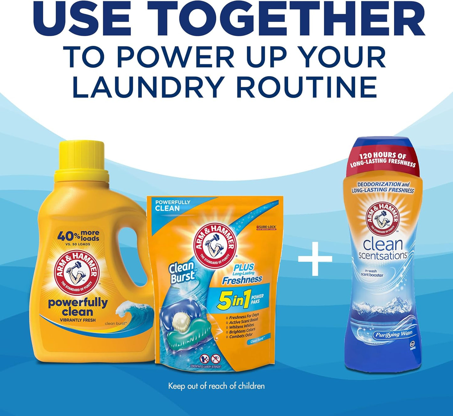ARM & HAMMER Clean Burst Liquid Laundry Detergent for Busy Home Offices, Bulk 170 fl oz for Daily Family Loads