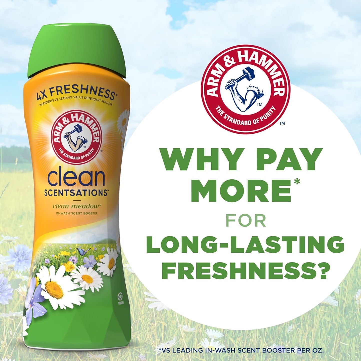 ARM & HAMMER Clean Scentsations In-Wash Scent Booster Clean Meadow – Personal Care Laundry Upgrade for Bath Time & Wind-Down Routine, 24 Oz