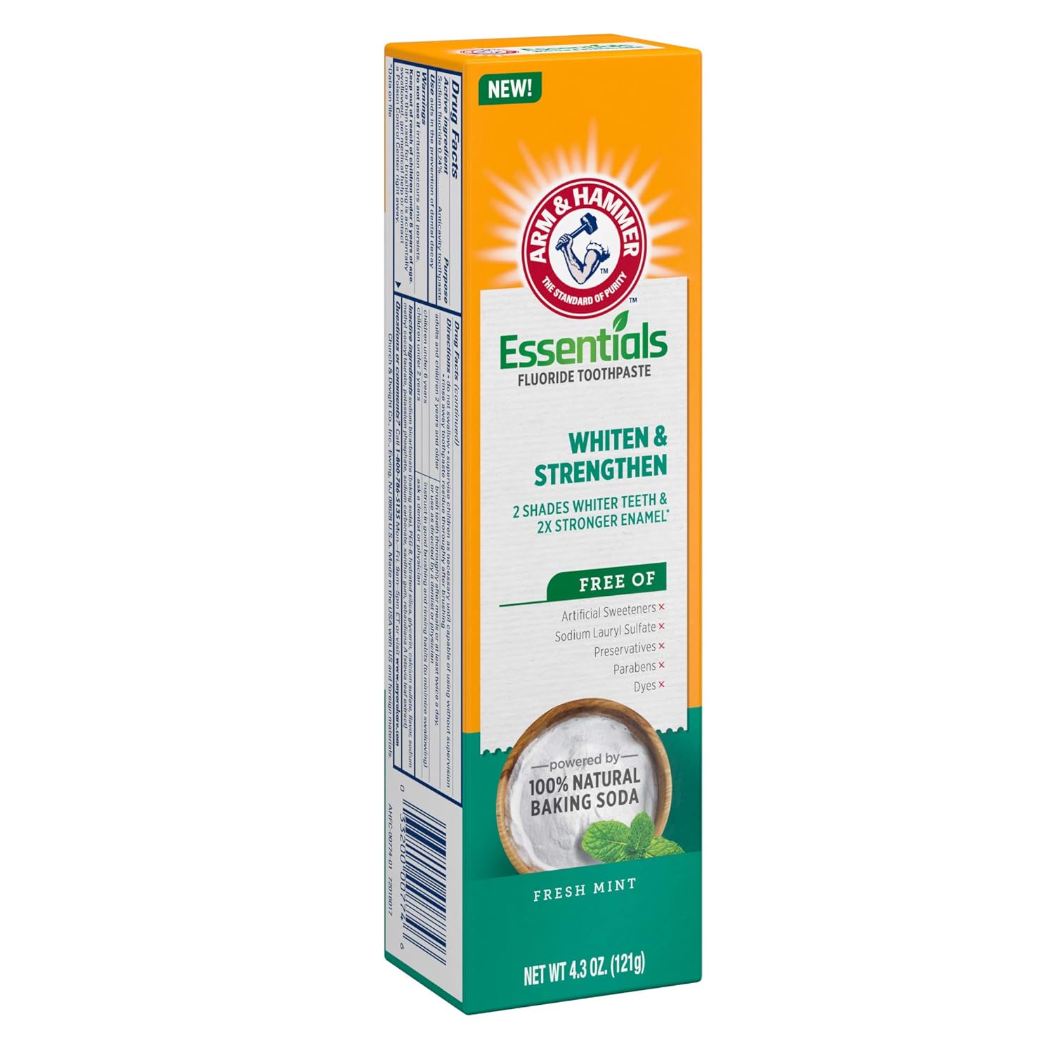 ARM & HAMMER Essentials Whiten & Strengthen Fluoride Toothpaste – Clutter Free Vanity Staple, Clean Ingredient Whitening, 4 Pack