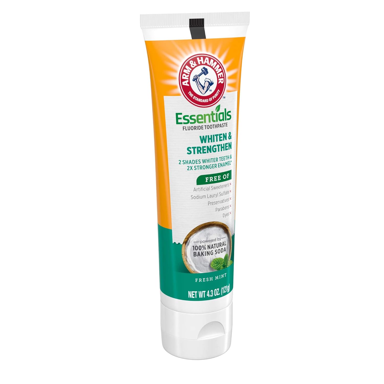 ARM & HAMMER Essentials Whiten & Strengthen Fluoride Toothpaste – Clutter Free Vanity Staple, Clean Ingredient Whitening, 4 Pack