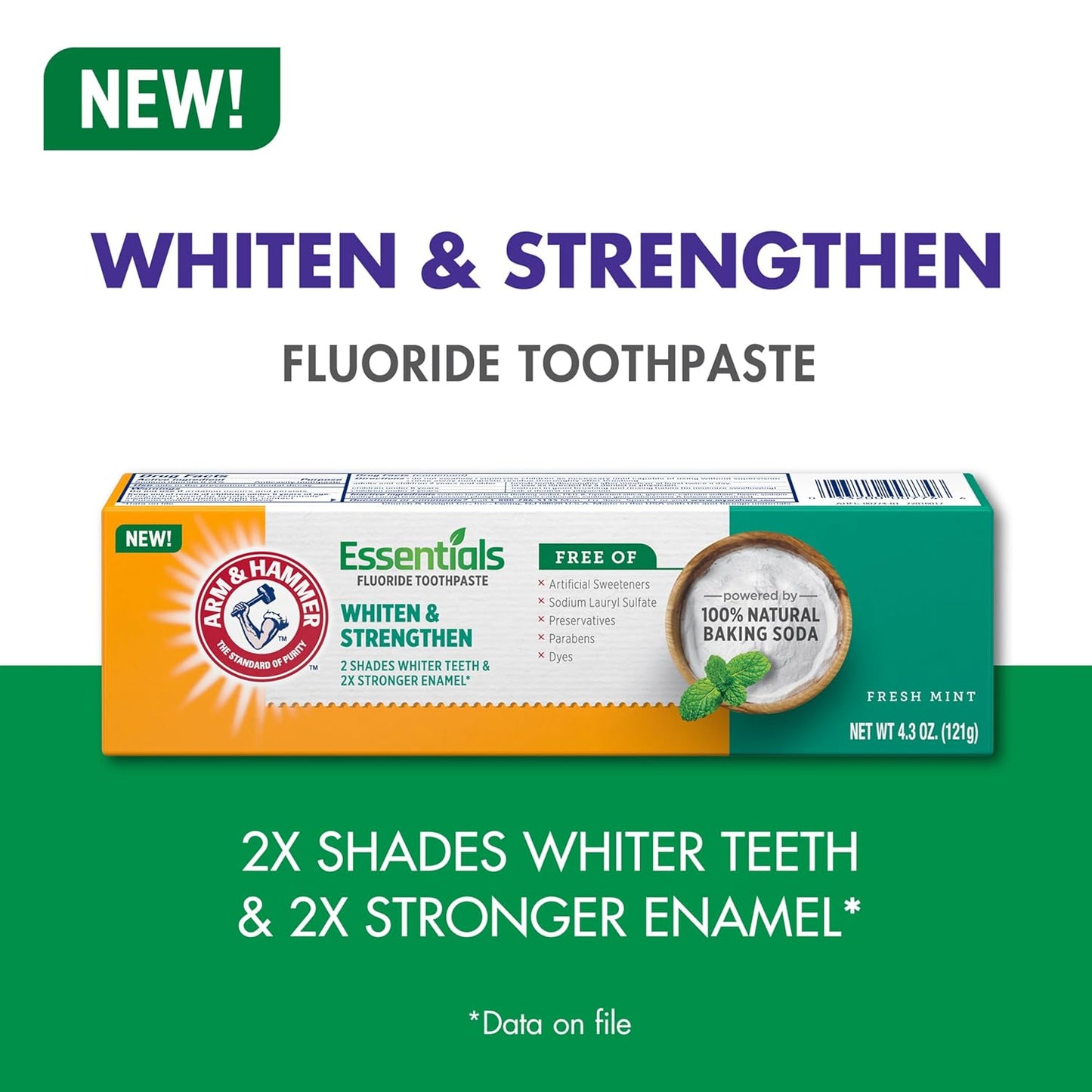ARM & HAMMER Essentials Whiten & Strengthen Fluoride Toothpaste – Clutter Free Vanity Staple, Clean Ingredient Whitening, 4 Pack