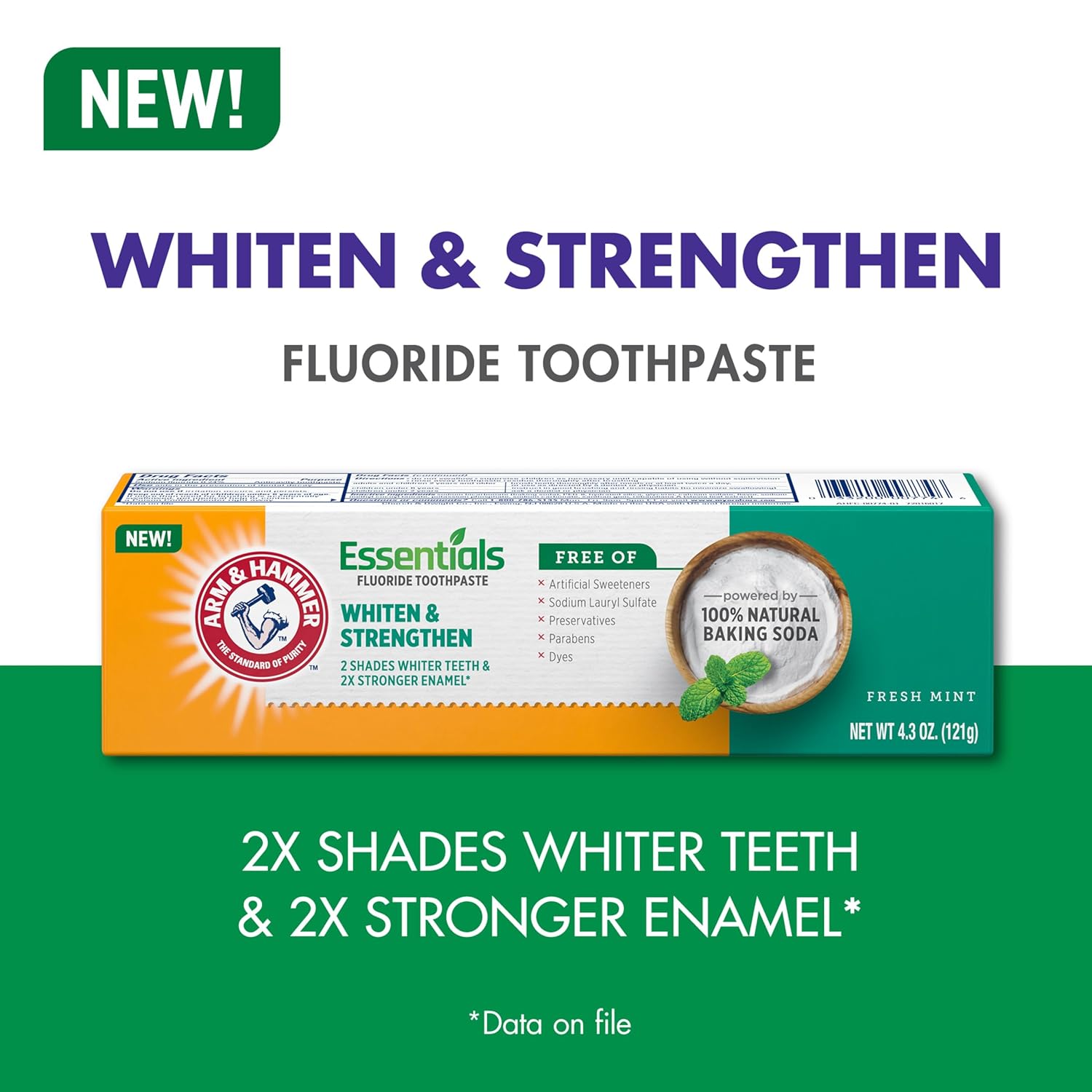 ARM & HAMMER Essentials Whiten & Strengthen Fluoride Toothpaste – Clutter Free Vanity Staple, Clean Ingredient Whitening, 4 Pack