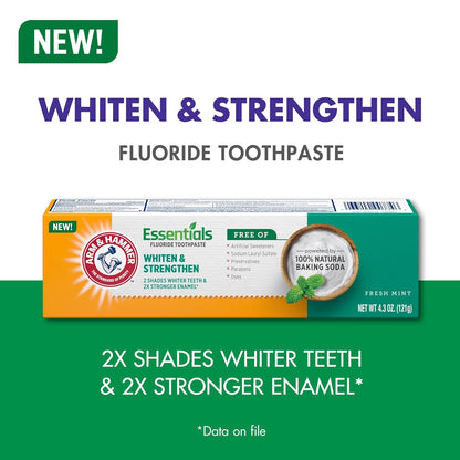ARM & HAMMER Essentials Whiten & Strengthen Fluoride Toothpaste – Clutter Free Vanity Staple, Clean Ingredient Whitening, 4 Pack