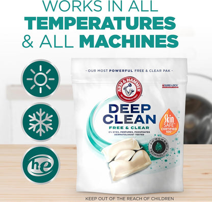 ARM & HAMMER Free & Clear Power Paks – Baby Laundry Detergent for Nursery and Family Use