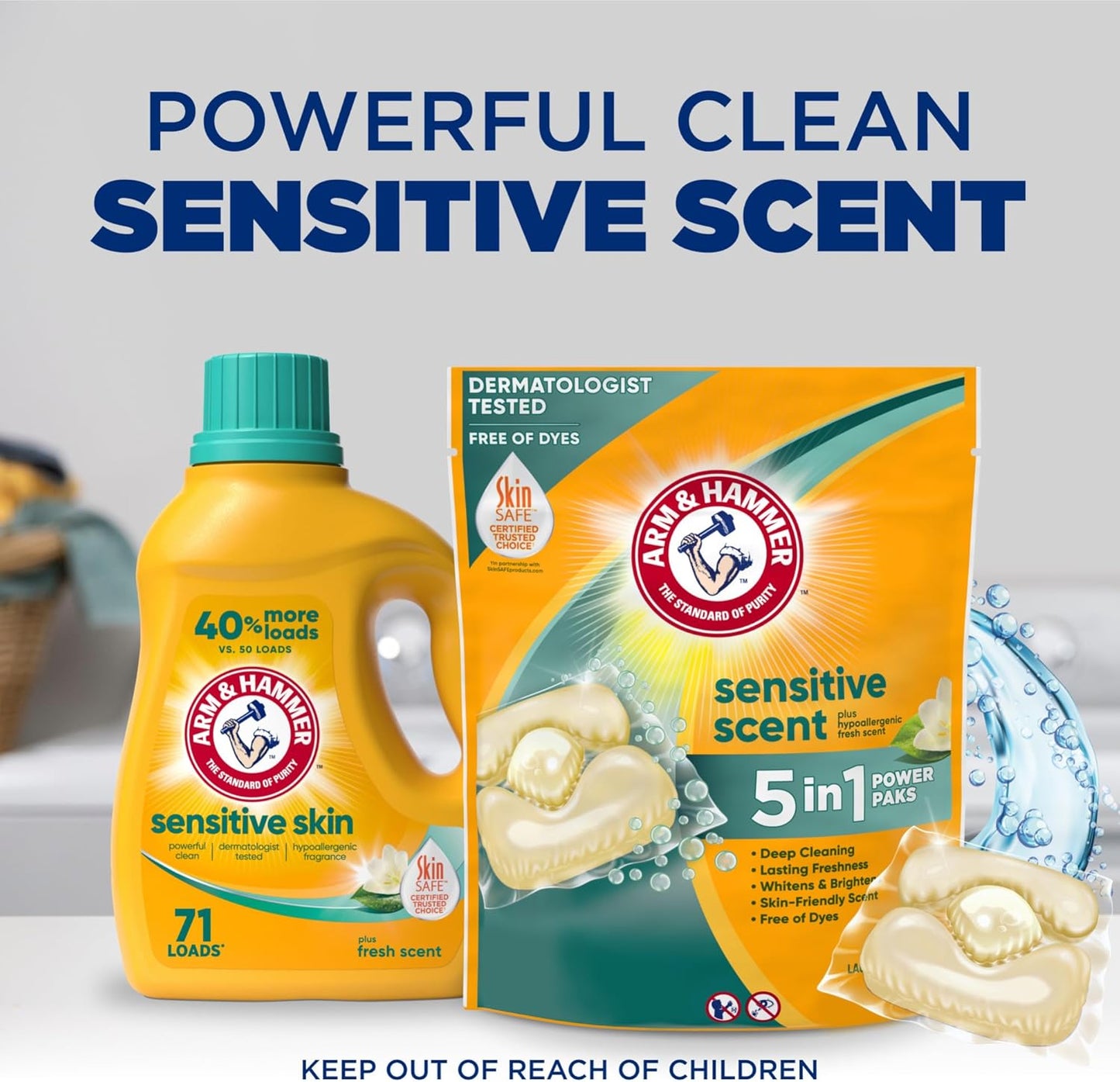 Arm & Hammer Fresh Scent Power Paks – Family-Safe Pre-Measured Laundry Paks for Nursery Linens and Kids' Playroom Towels