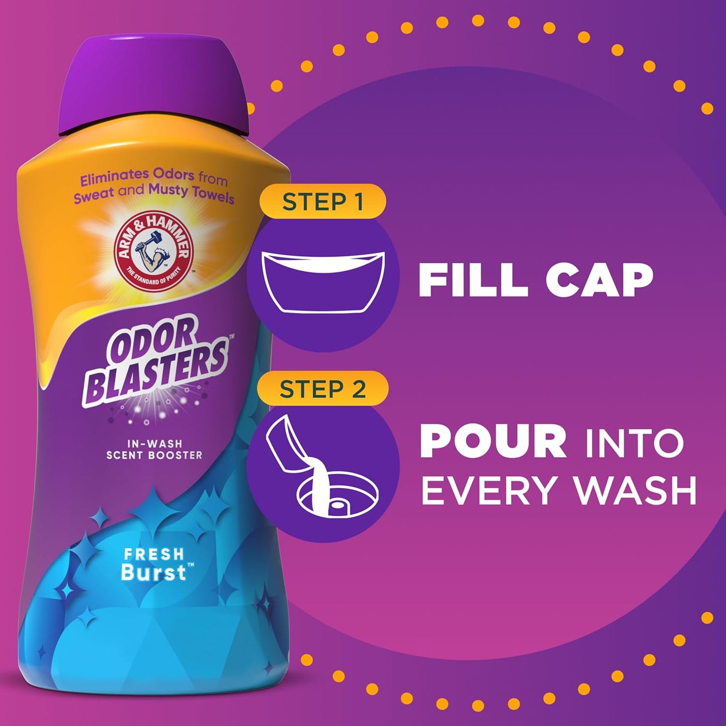 ARM & HAMMER Odor Blasters In-Wash Scent Booster, Fresh Burst Fragrance Crystals for Bath Time and Wind-Down Routine, Self-Care Laundry Essential 45 Oz