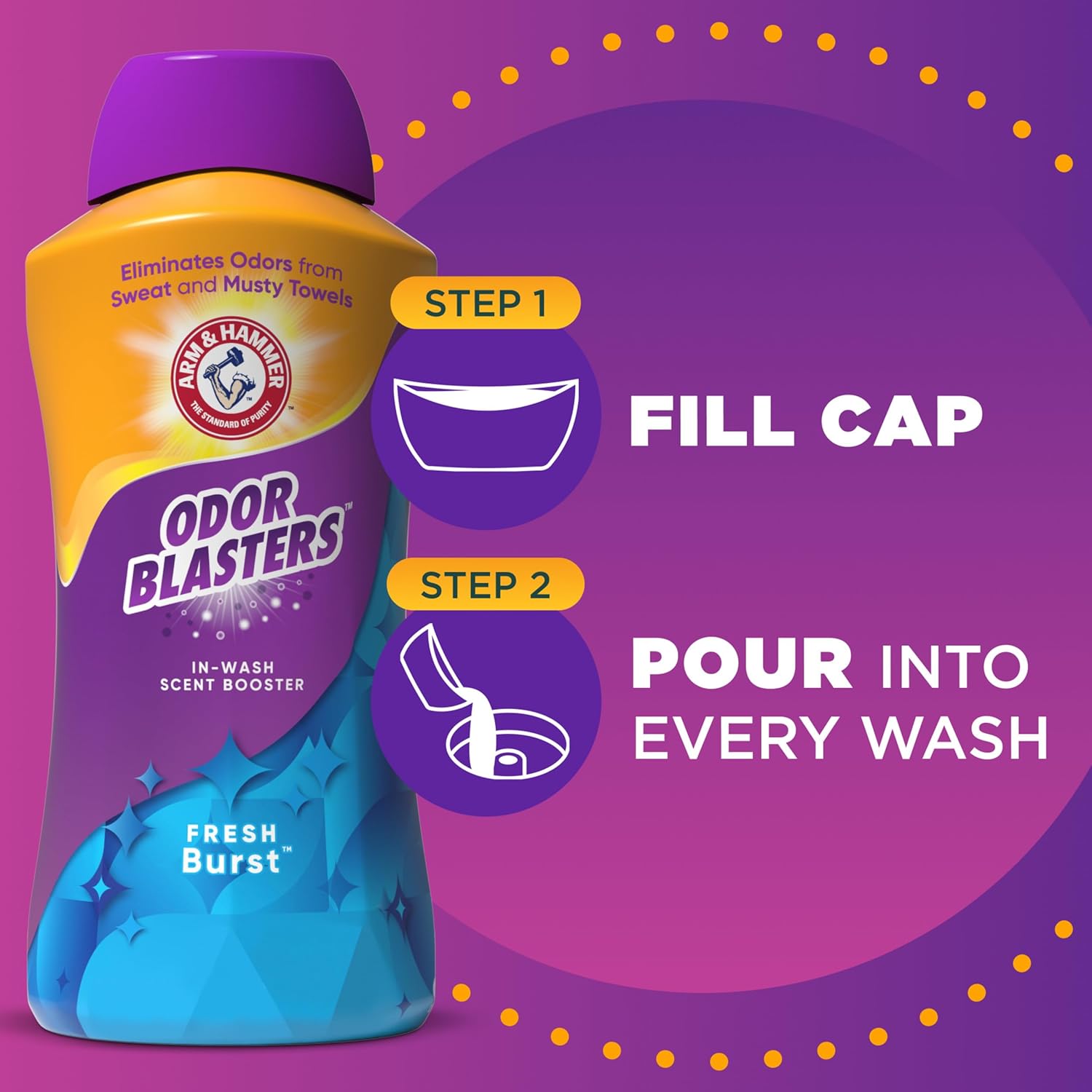 ARM & HAMMER Odor Blasters In-Wash Scent Booster, Fresh Burst Fragrance Crystals for Bath Time and Wind-Down Routine, Self-Care Laundry Essential 45 Oz