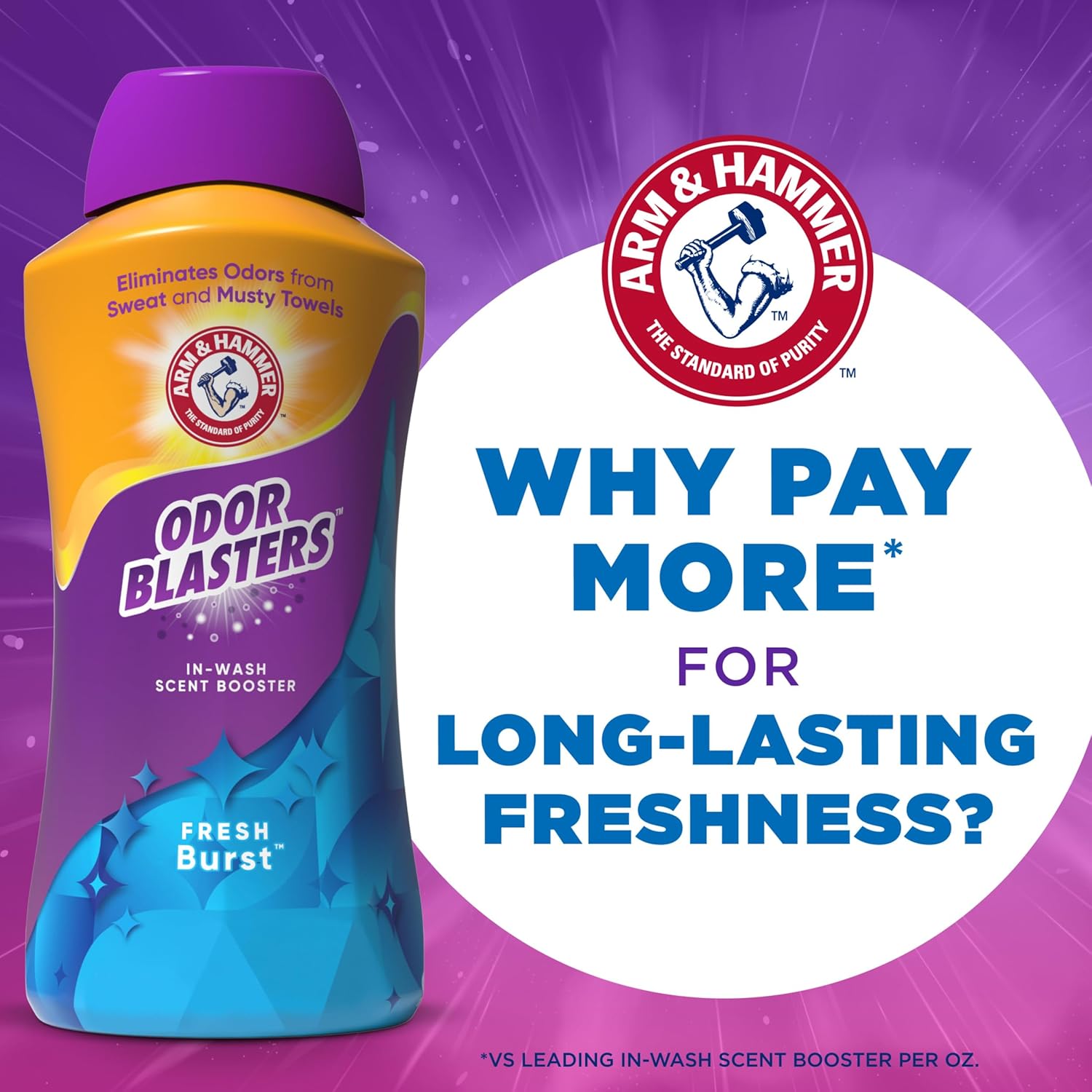 ARM & HAMMER Odor Blasters In-Wash Scent Booster, Fresh Burst Fragrance Crystals for Bath Time and Wind-Down Routine, Self-Care Laundry Essential 45 Oz