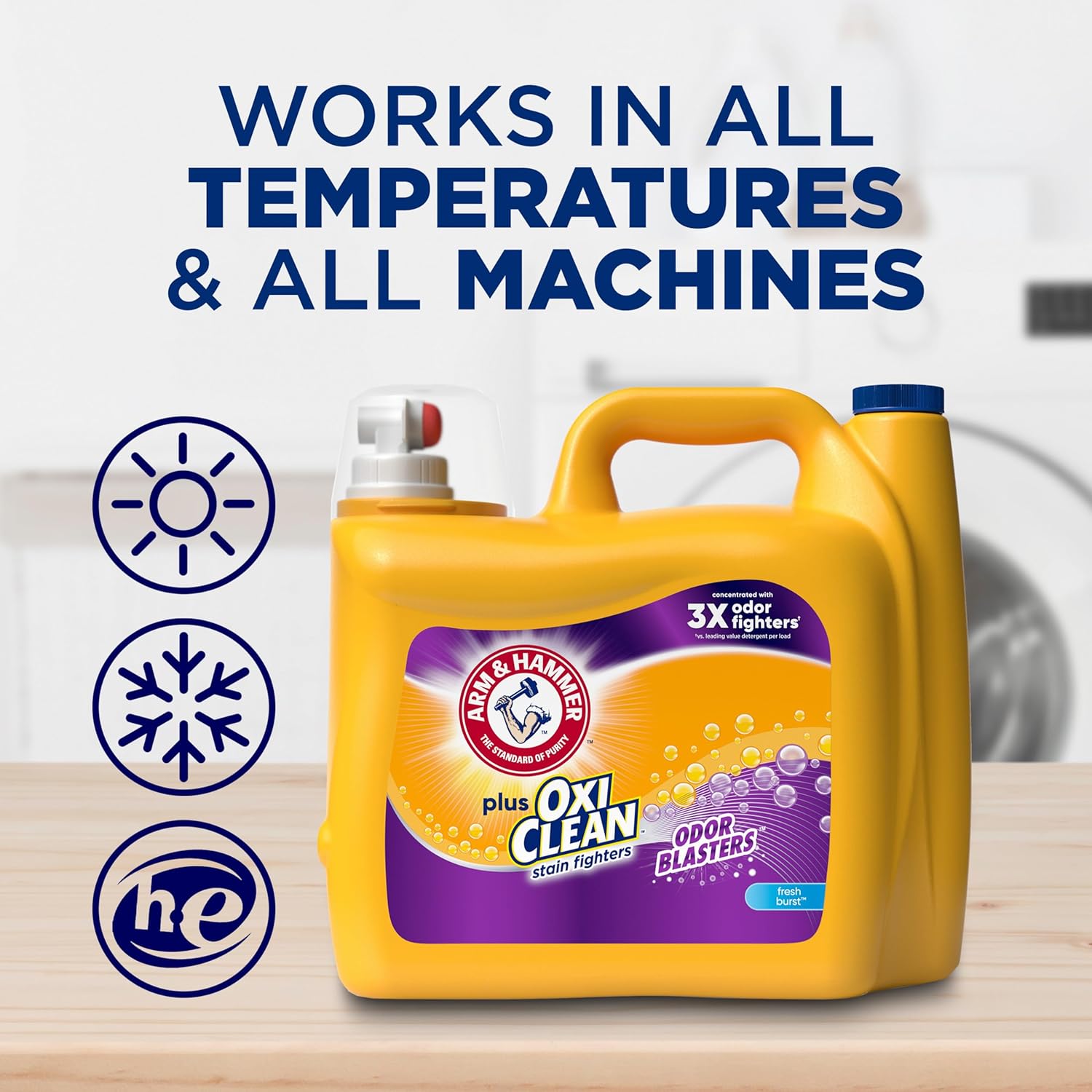 ARM & HAMMER Plus OxiClean Odor Blasters Laundry Detergent for Kids Clothes and Nursery Laundry, Tough on Food and Grass Stains Liquid for Family