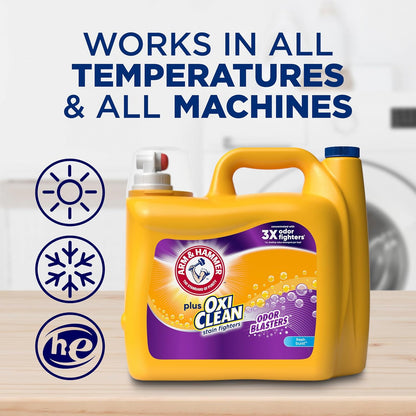 ARM & HAMMER Plus OxiClean Odor Blasters Laundry Detergent for Kids Clothes and Nursery Laundry, Tough on Food and Grass Stains Liquid for Family