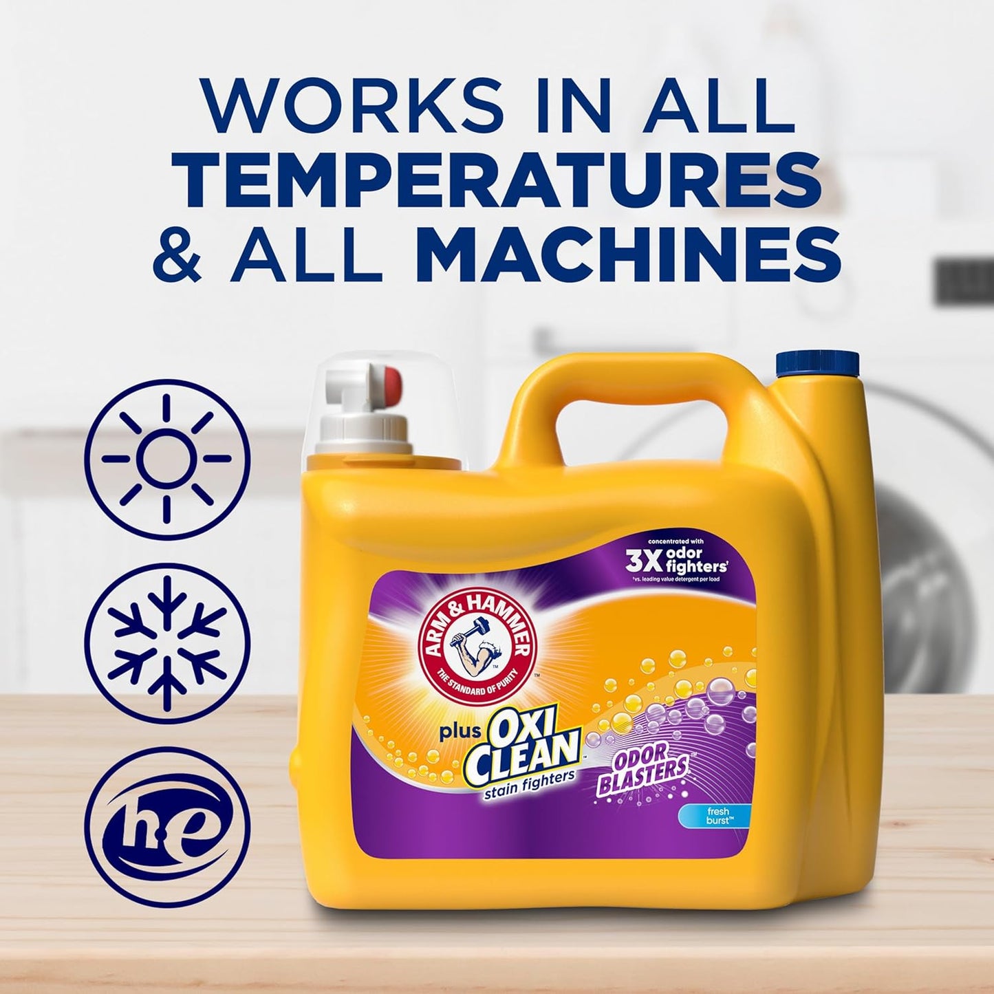 ARM & HAMMER Plus OxiClean Odor Blasters Laundry Detergent for Self-Care Laundry Routine, Fresh Scented HE Liquid Soap for Mindful Home Washing