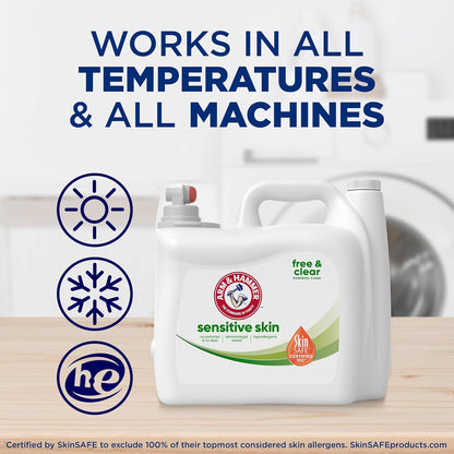 ARM & HAMMER Sensitive Skin Free & Clear Liquid Laundry Detergent – Fragrance-Free Wash for Eczema and Allergy Self-Care Routine