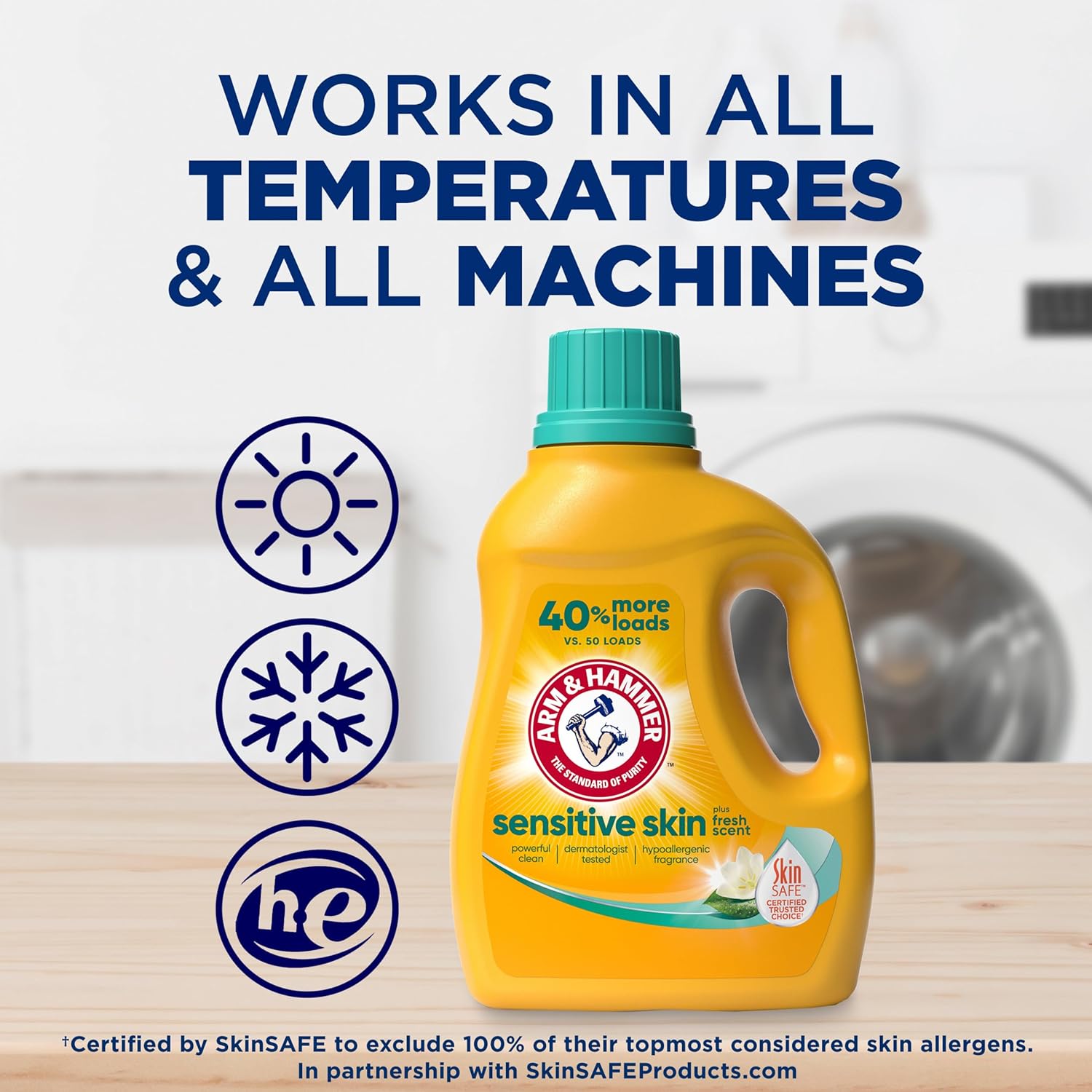 ARM & HAMMER Sensitive Skin Laundry Detergent – Family-Safe Wash for Nursery and Kids' Bedding, 105 fl oz