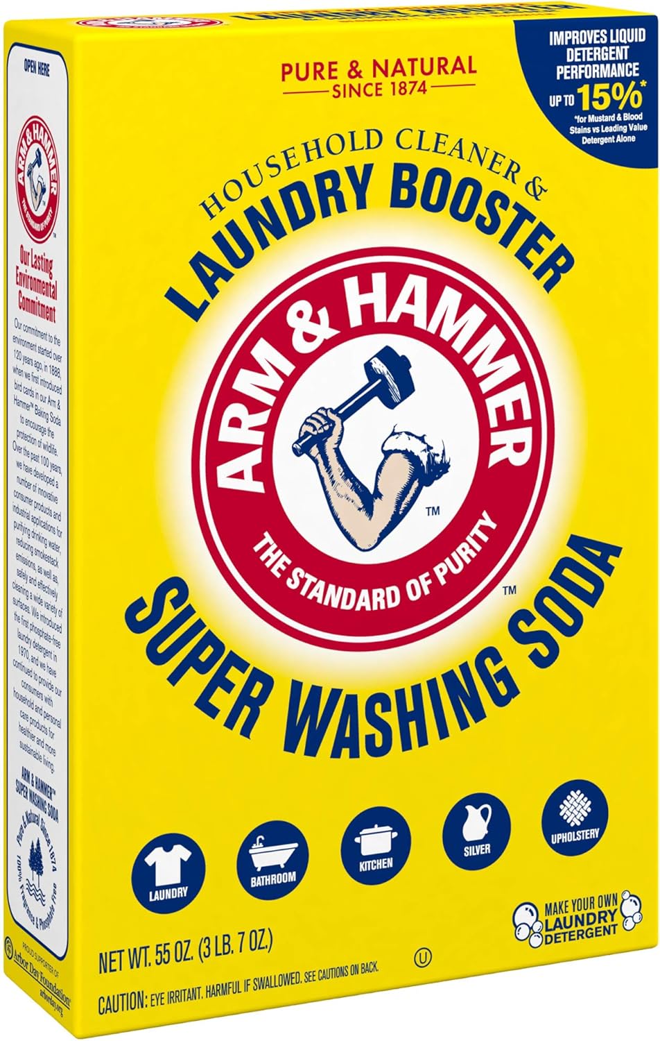 ARM & HAMMER Super Washing Soda Household Cleaner and Laundry Booster, 55 oz Box – Fragrance-Free Laundry Booster for Sensitive Skin
