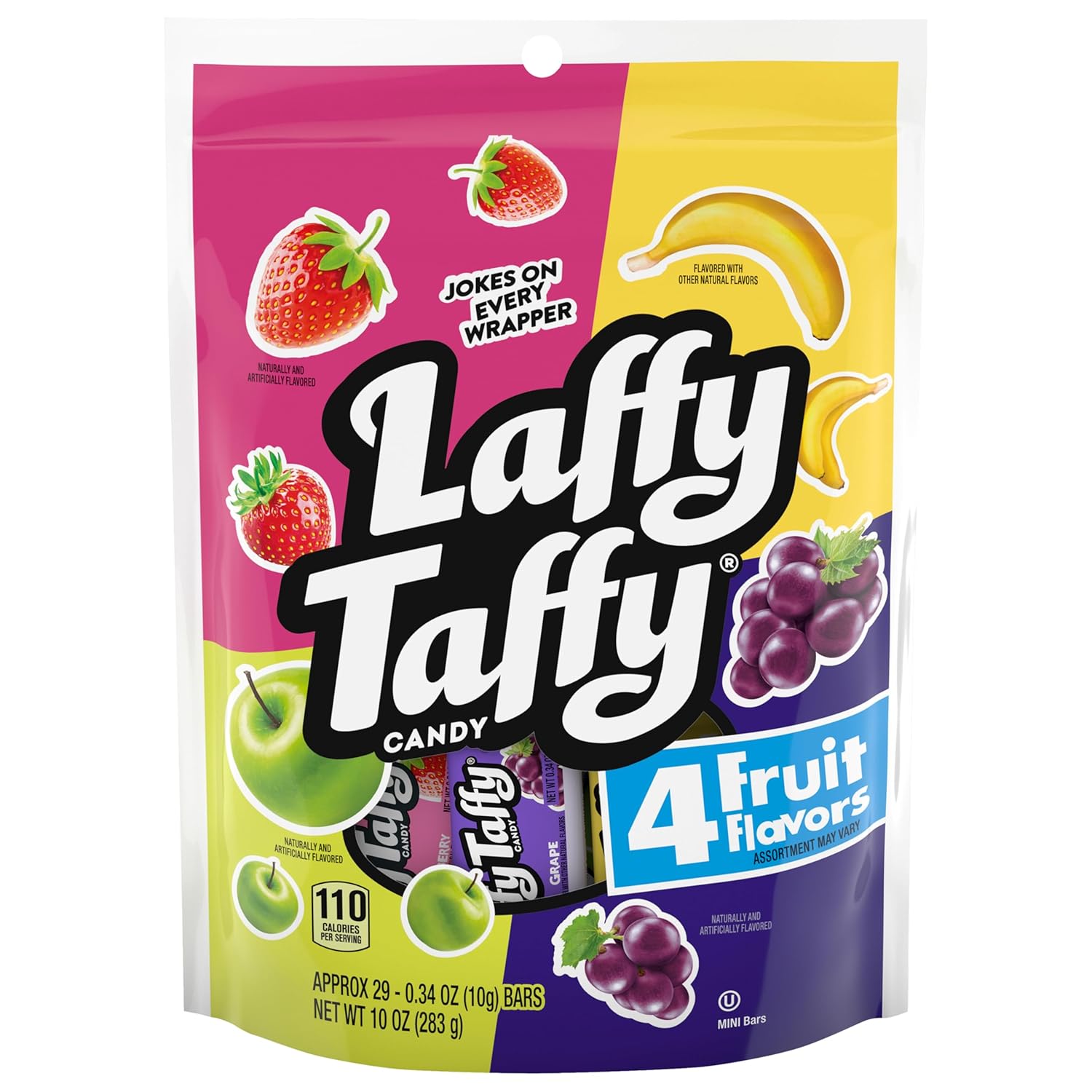 assorted flavor pack of strawberry, banana, sour apple, and grape
