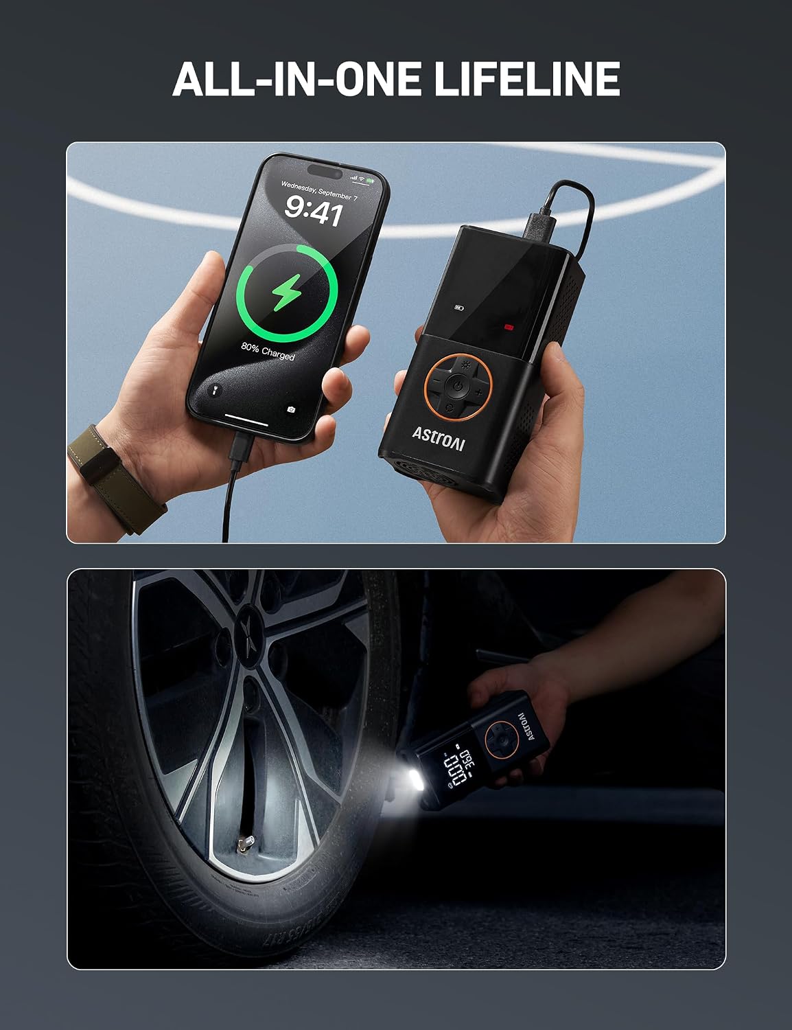 AstroAI L7 Mini Tire Inflator – Adventure Companion for E-Bike Riders, Water Resistant Air Pump for Weekend Trail Rides