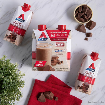 Atkins Creamy Chocolate Meal Size Shake – Mindful Keto Snack for Self-Care Routines, 23g Protein