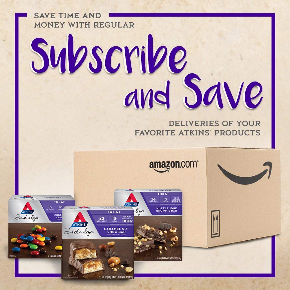 Atkins Endulge Caramel Nut Chew Bar – Mindful Evening Snack for Keto Dieters, 1g Sugar Dessert Bar