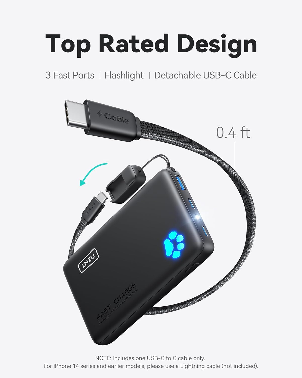 attached 0.12m lanyard-style usb-c to usb-c cable