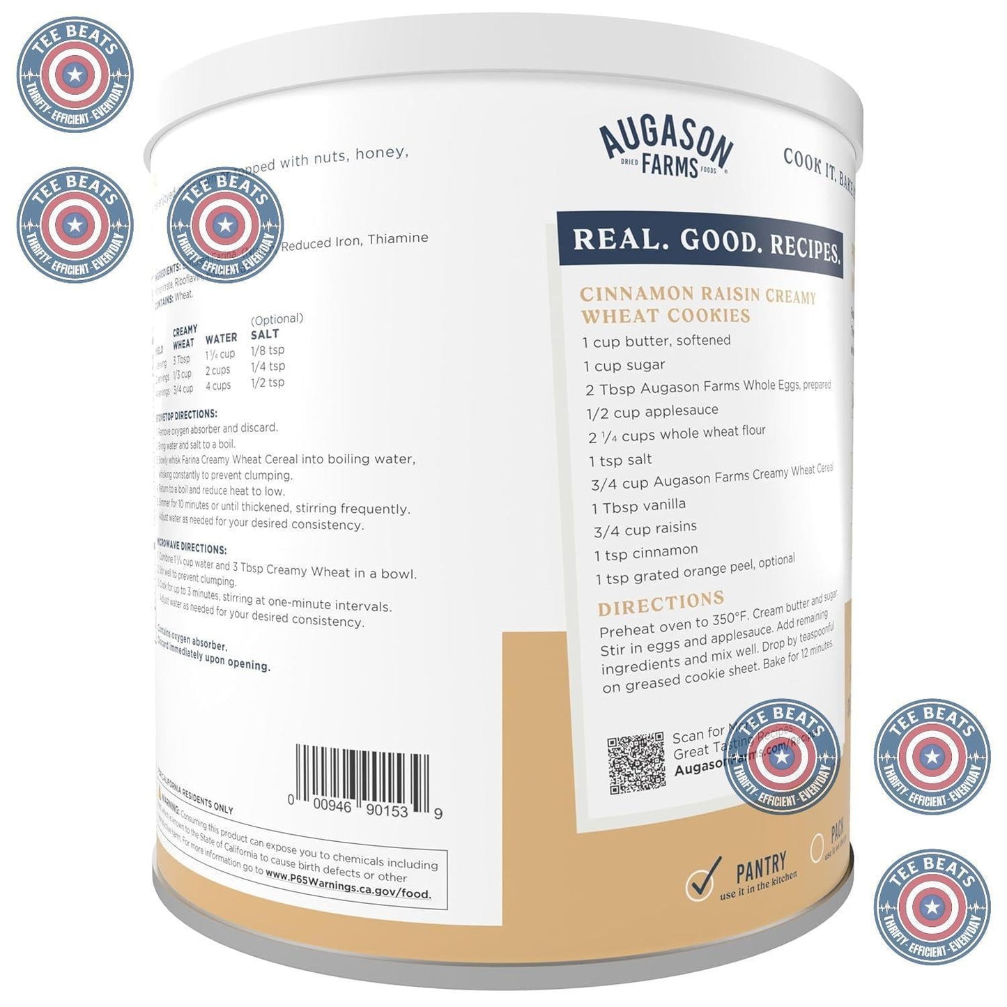 Augason Farms Creamy Wheat Cereal Can – Wholesome All-Natural Farina for Mindful Family Breakfasts, 55 Servings