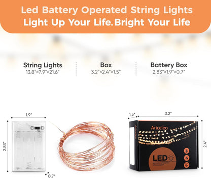 Aurora Glow Battery Fairy Lights – Minimalist Bedroom Decor in Warm White, 16.4ft Simple Copper Wire with Timer