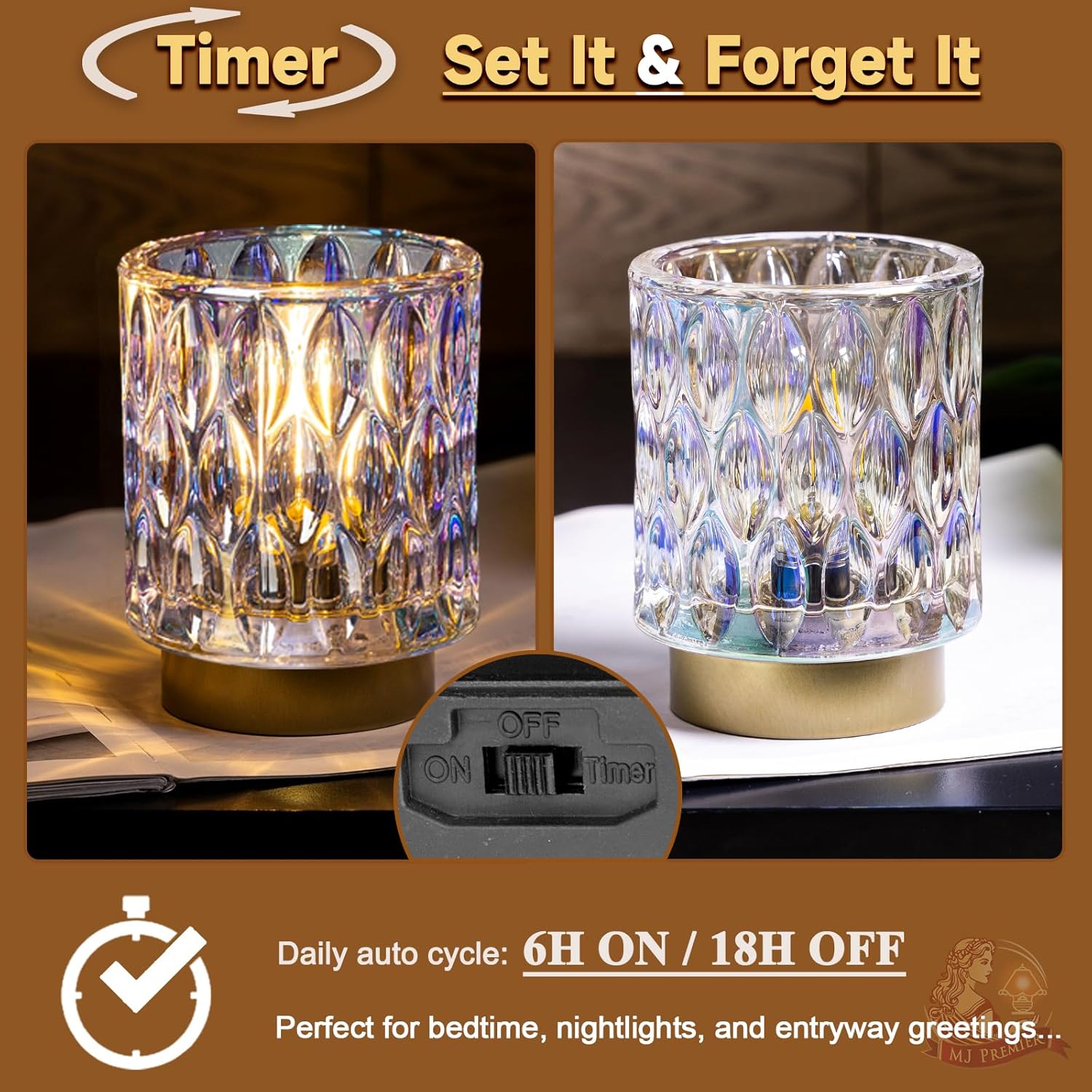 AuroraGlow Cone Crystal Lamp – Clean Modern Nightstand Light with Matte Gold Base, Warm 2700K LED