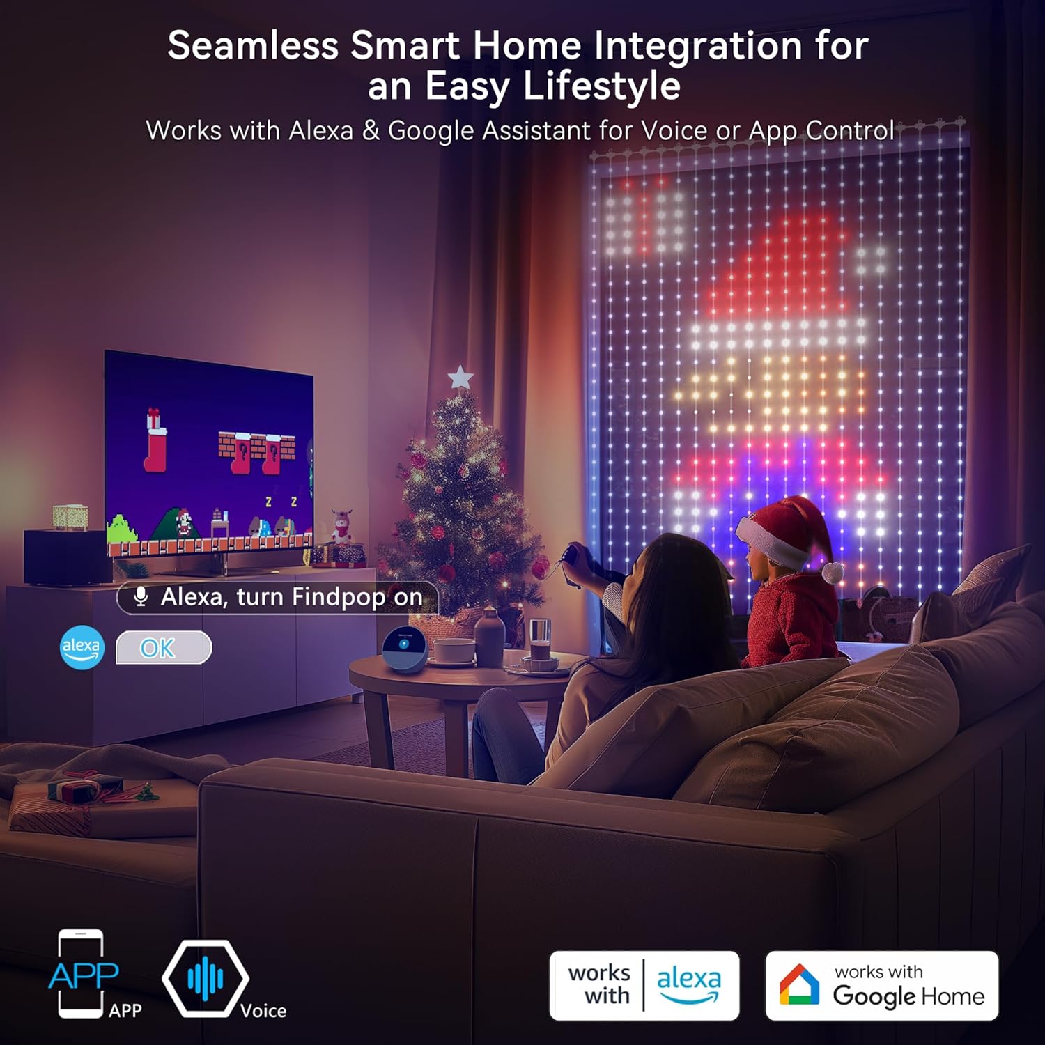 AuroraGlow Premium Curtain Lights – High-End Living Room Centerpiece, 441 Dense Pixels with AI Personalization