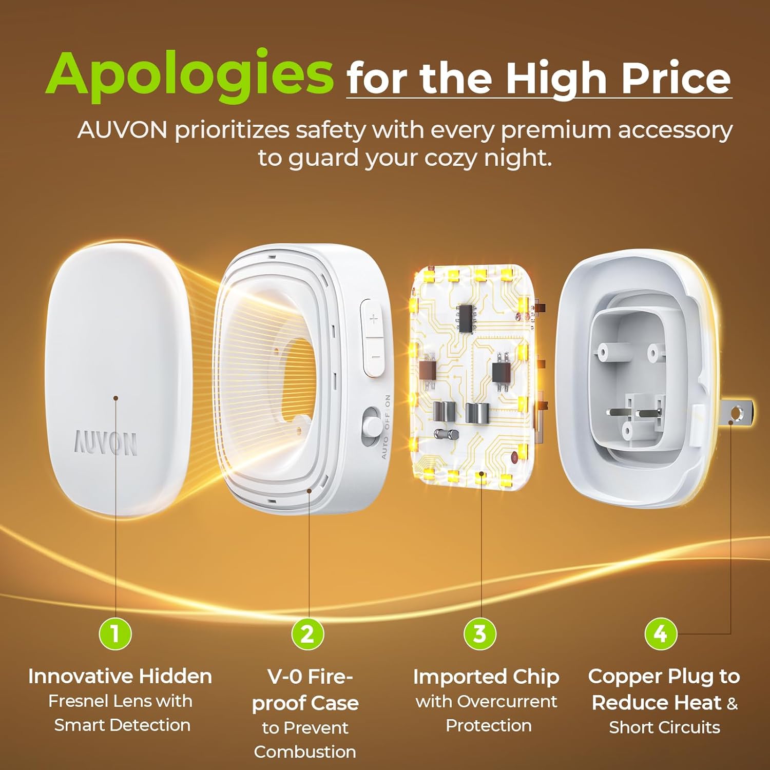 AUVON Backlit Night Light with 120° Motion Sensor and Auto Shutoff – Safe Nighttime Path Lighting for Elderly Adults, Stairs and Bedroom