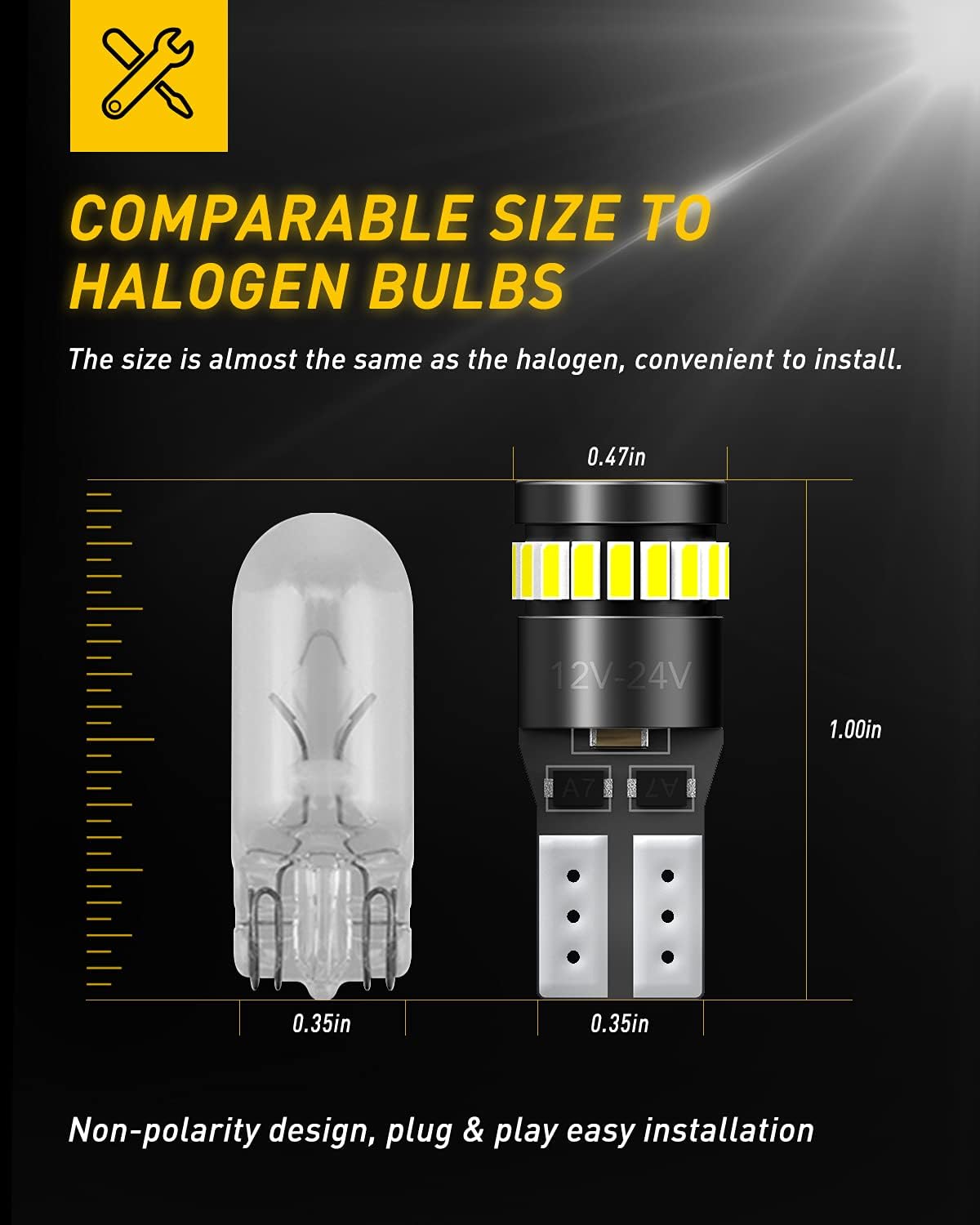 AUXITO T10 168 LED Bulbs for Luxury Car Interior, 500 Lumen 6000K White CANbus-Ready Map and Courtesy Light Replacement, Pack of 2