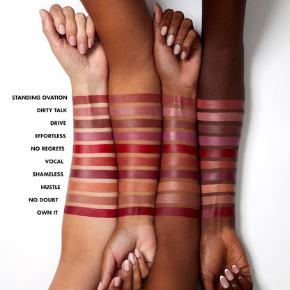 available in 20 sultry shades ranging from beige pink (dirty talk) to bold statements (loud af, untamed)