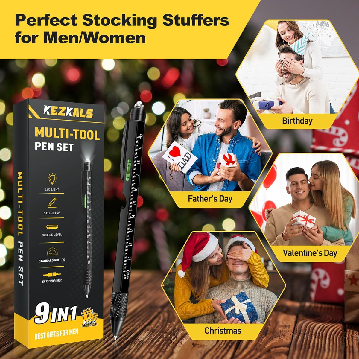 available in black, silver, yellow, and a 'dad gifts' branded variant