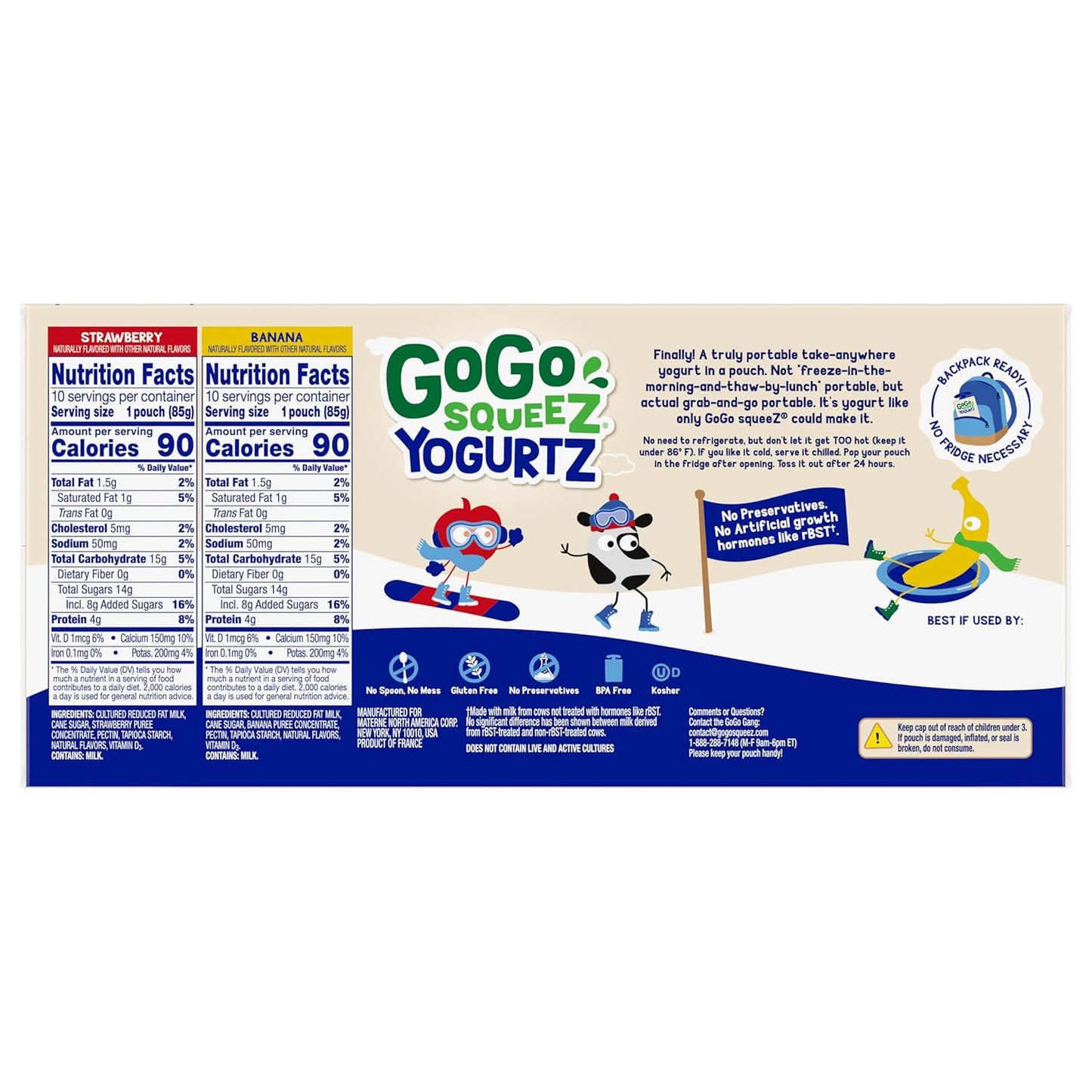 available in pack of 20 or pack of 40 with three flavor combinations: strawberry & banana, strawberry & peach, and blueberry & berry