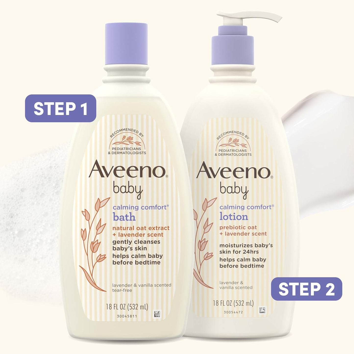 Aveeno Baby Calming Comfort Lotion – Thoughtful Baby Shower Gift for First-Time Parents, Lavender Vanilla Bedtime Set