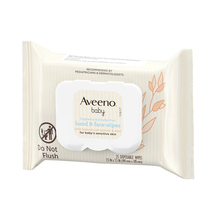 Aveeno Baby Fragrance-Free Hand & Face Wipes – Nursery-Safe Cleansing for Sensitive Skin, Pack of 4