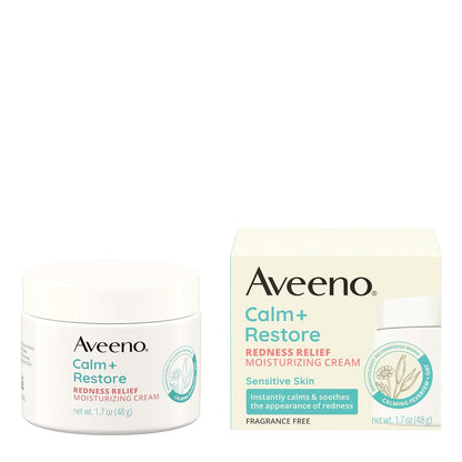 Aveeno Calm + Restore Facial Moisturizer – Dermatologist-Tested Cream for Reactive, Sensitive Skin Types, 1.7 oz