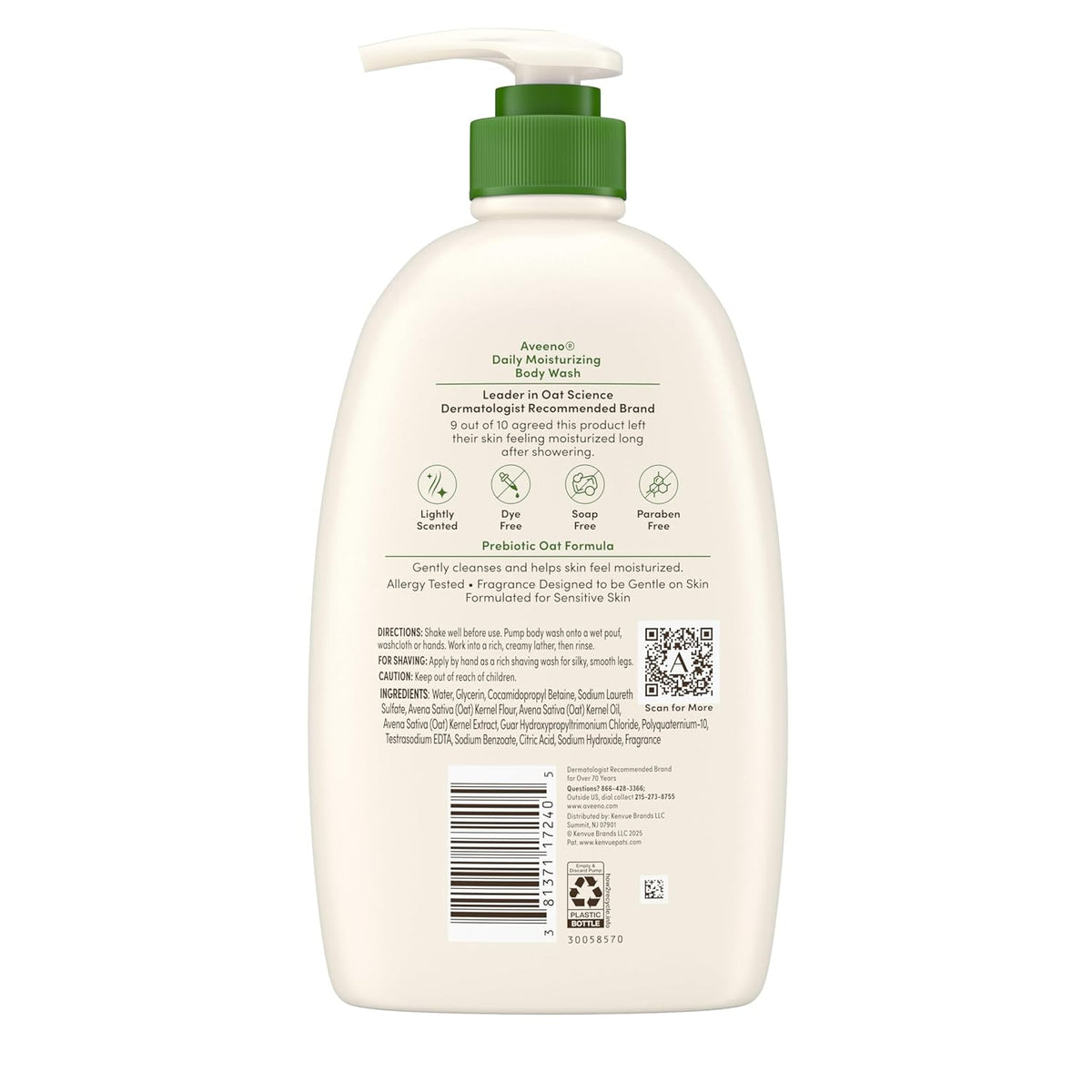 Aveeno Daily Moisturizing Body Wash with Prebiotic Oat – One-Step Body Wash & Shave Gel for a Clutter-Free Shower, 33 fl oz
