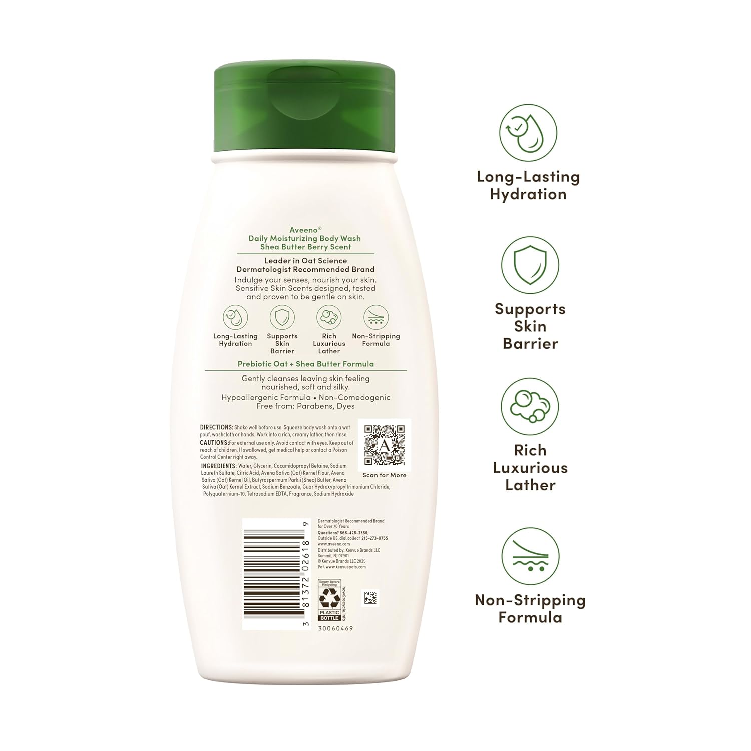 Aveeno Daily Moisturizing Body Wash with Prebiotic Oat & Shea Butter – Thoughtful Self-Care Gift for Women with Sensitive Skin