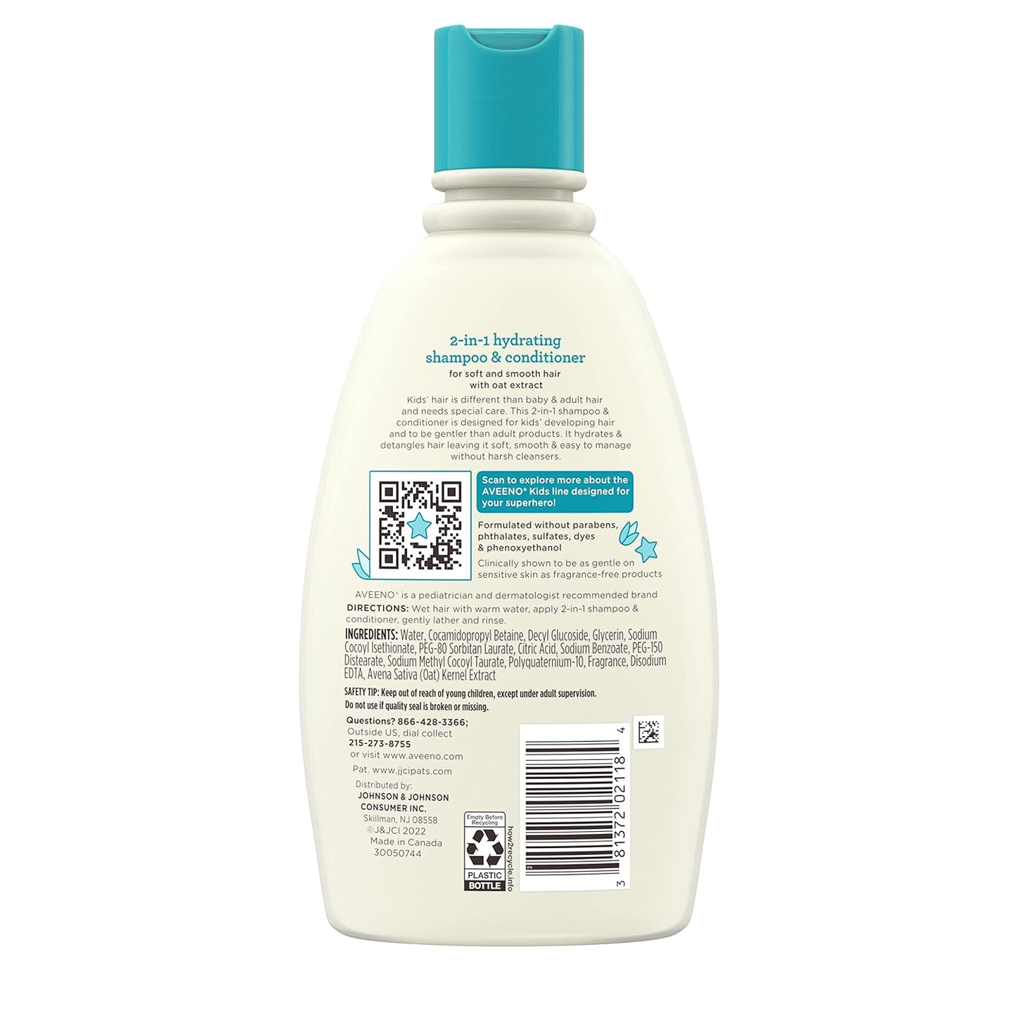 Aveeno Kids 2-in-1 Shampoo & Conditioner for Sensitive Scalps, Tear-Free Bath Time Hair Care