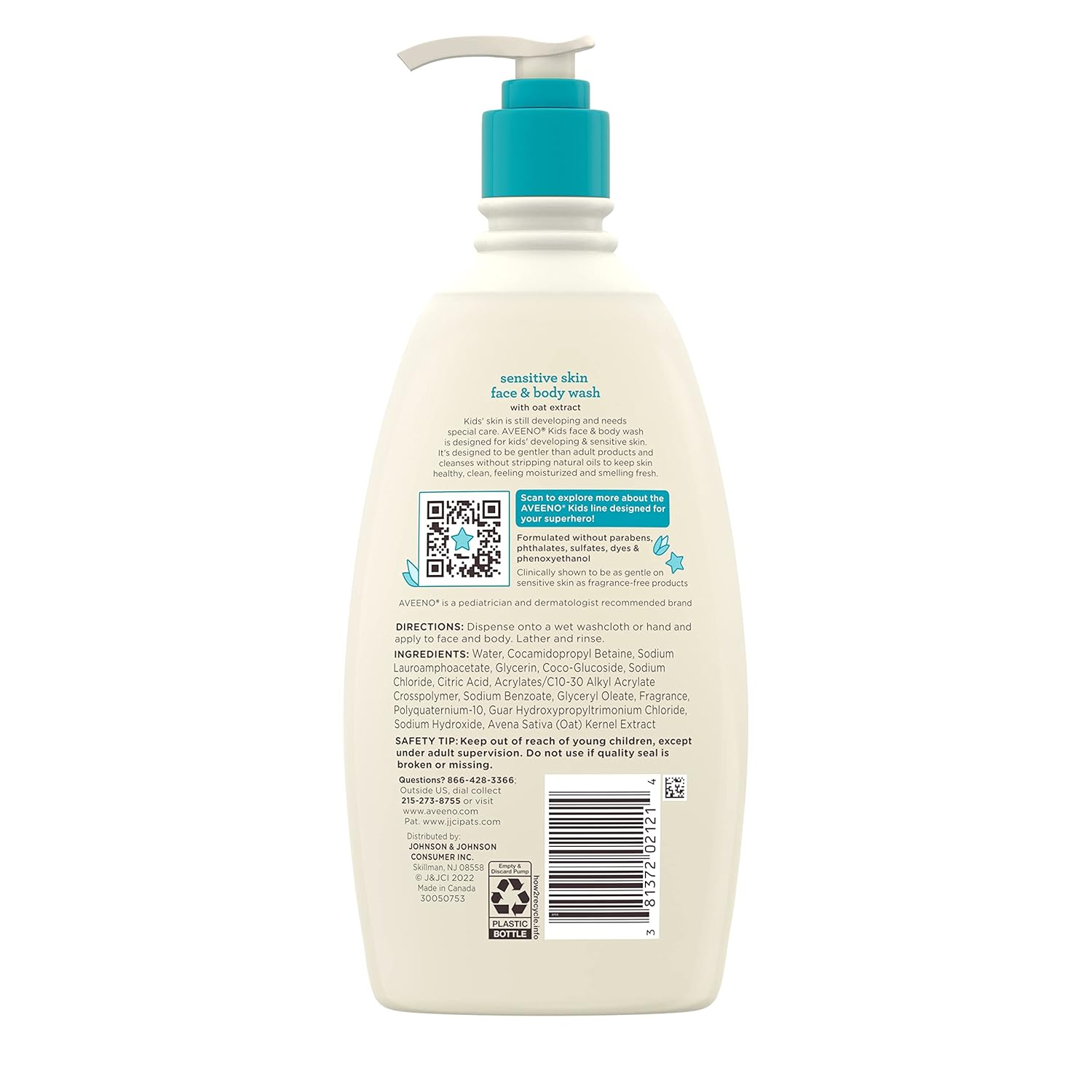 Aveeno Kids Sensitive Skin Face and Body Wash – Hypoallergenic, Chemical-Free Formula Safe for Sleeping Children