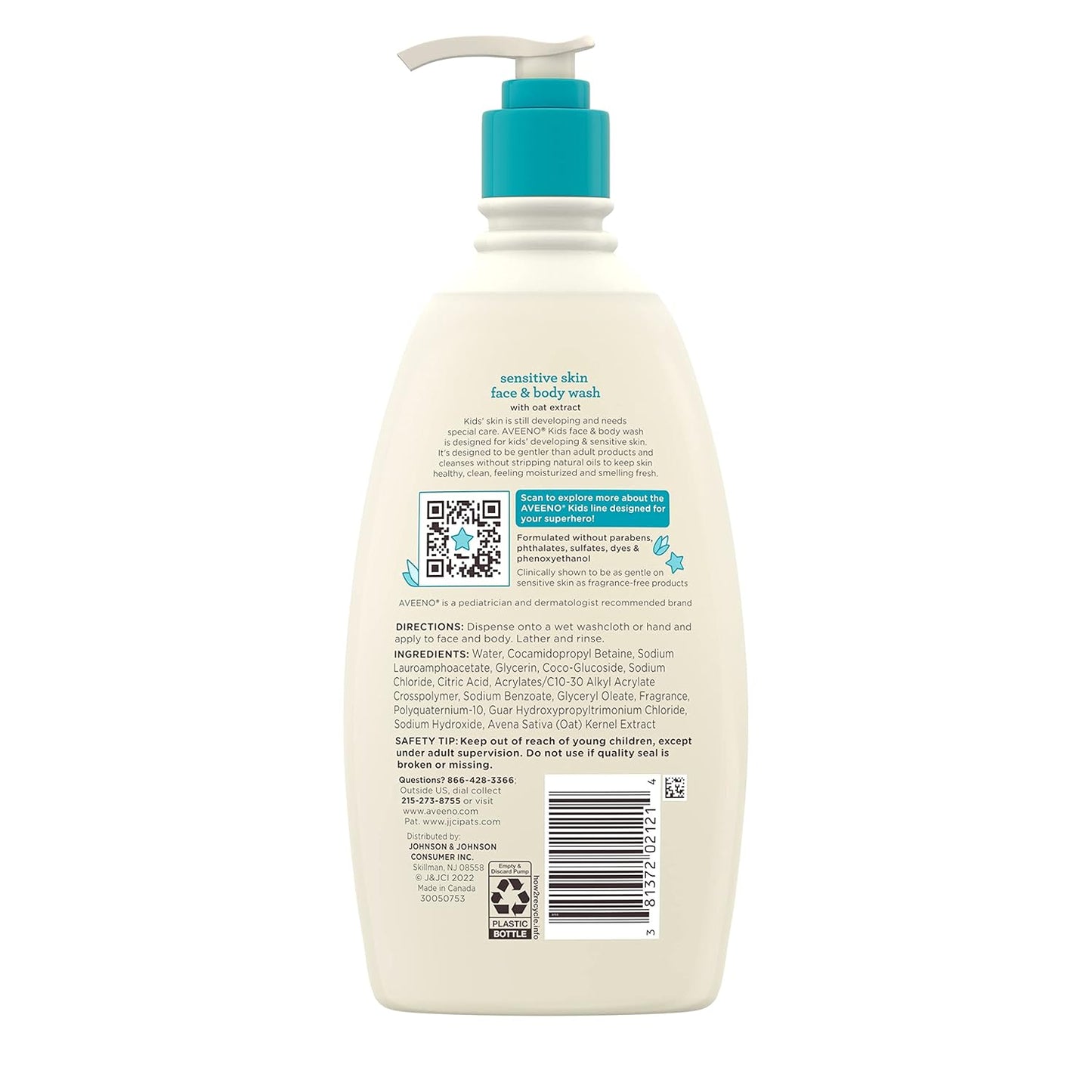 Aveeno Kids Sensitive Skin Face and Body Wash – Safe, Tear-Free Cleanser for Children's Daily Bath Routine