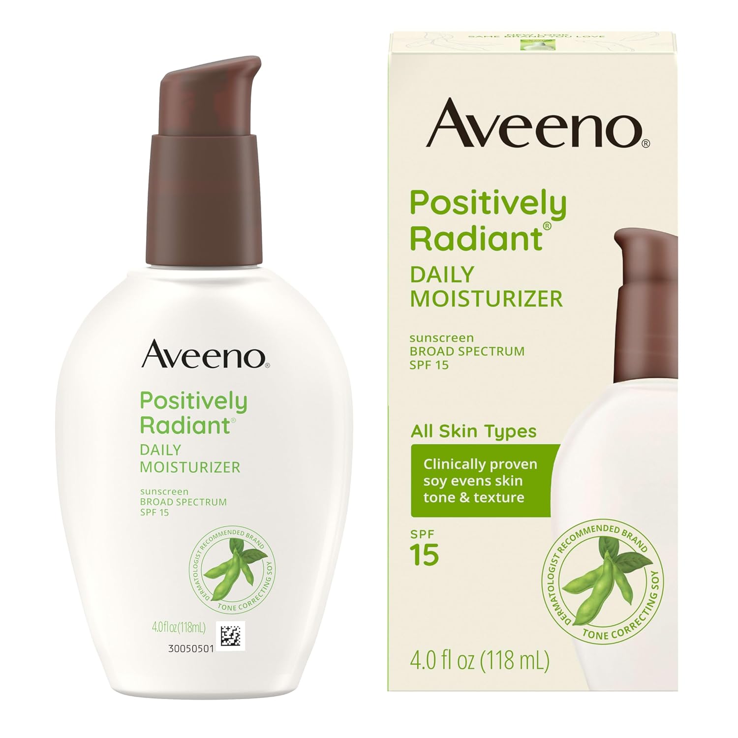 Aveeno Positively Radiant Daily Face Moisturizer SPF 15 – Broad-Spectrum UV Hydration for Active, On-the-Go Days