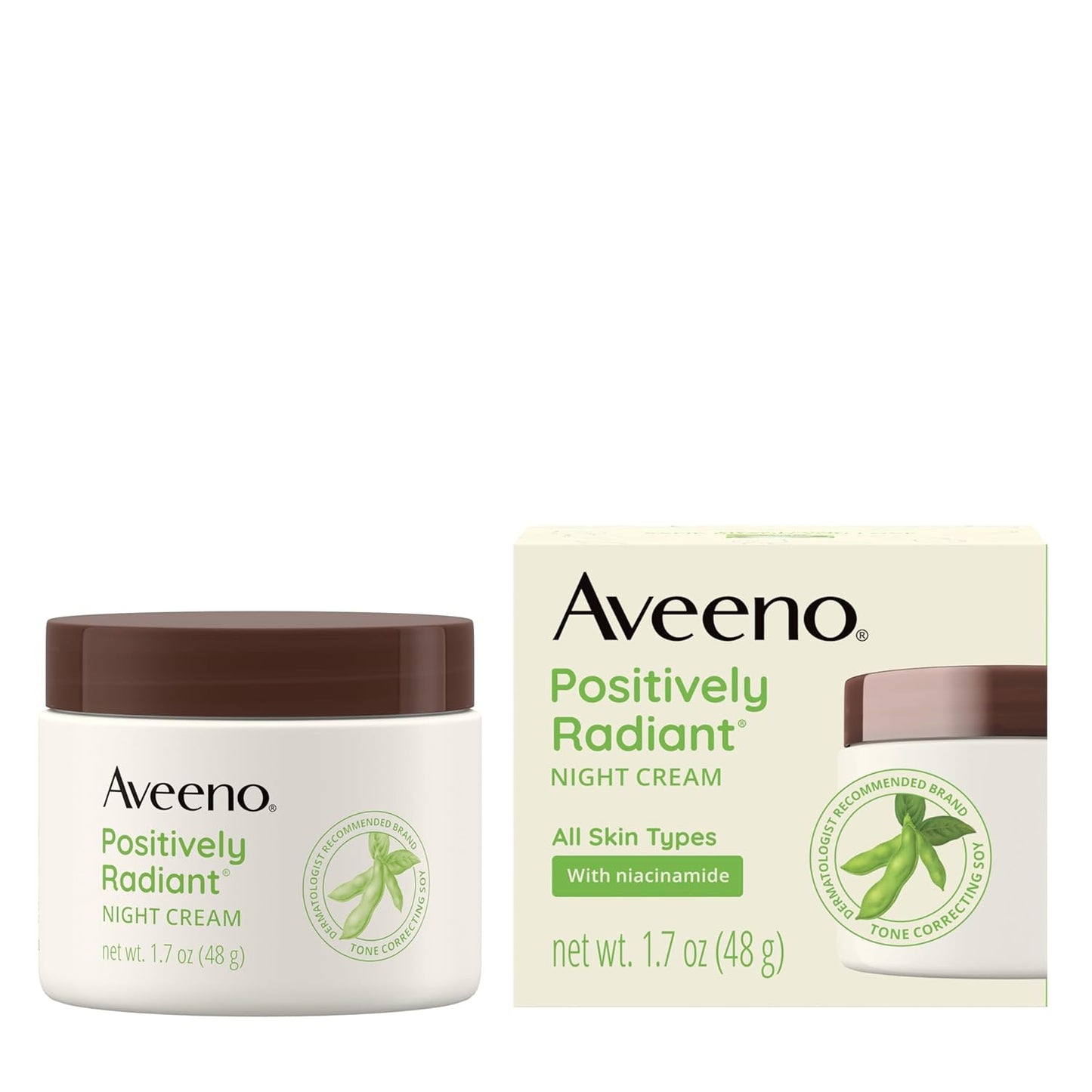 Aveeno Positively Radiant Luxury Night Cream – Premium Tone-Correcting Facial Treatment with Soy Complex