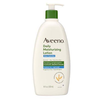 Aveeno Sheer Hydration Fragrance-Free Daily Body Lotion – Streamlined 48-Hour Moisturizer with Prebiotic Oat for a Clean, Intentional Skincare Routine
