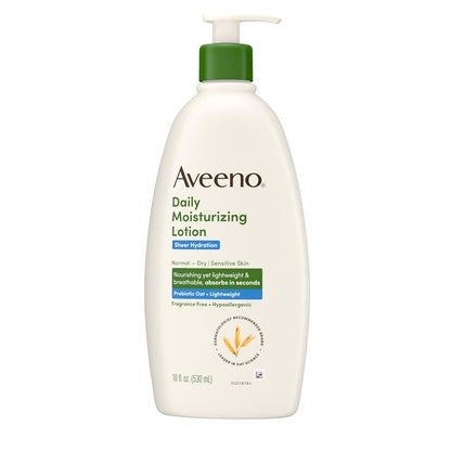 Aveeno Sheer Hydration Fragrance-Free Daily Body Lotion – Streamlined 48-Hour Moisturizer with Prebiotic Oat for a Clean, Intentional Skincare Routine