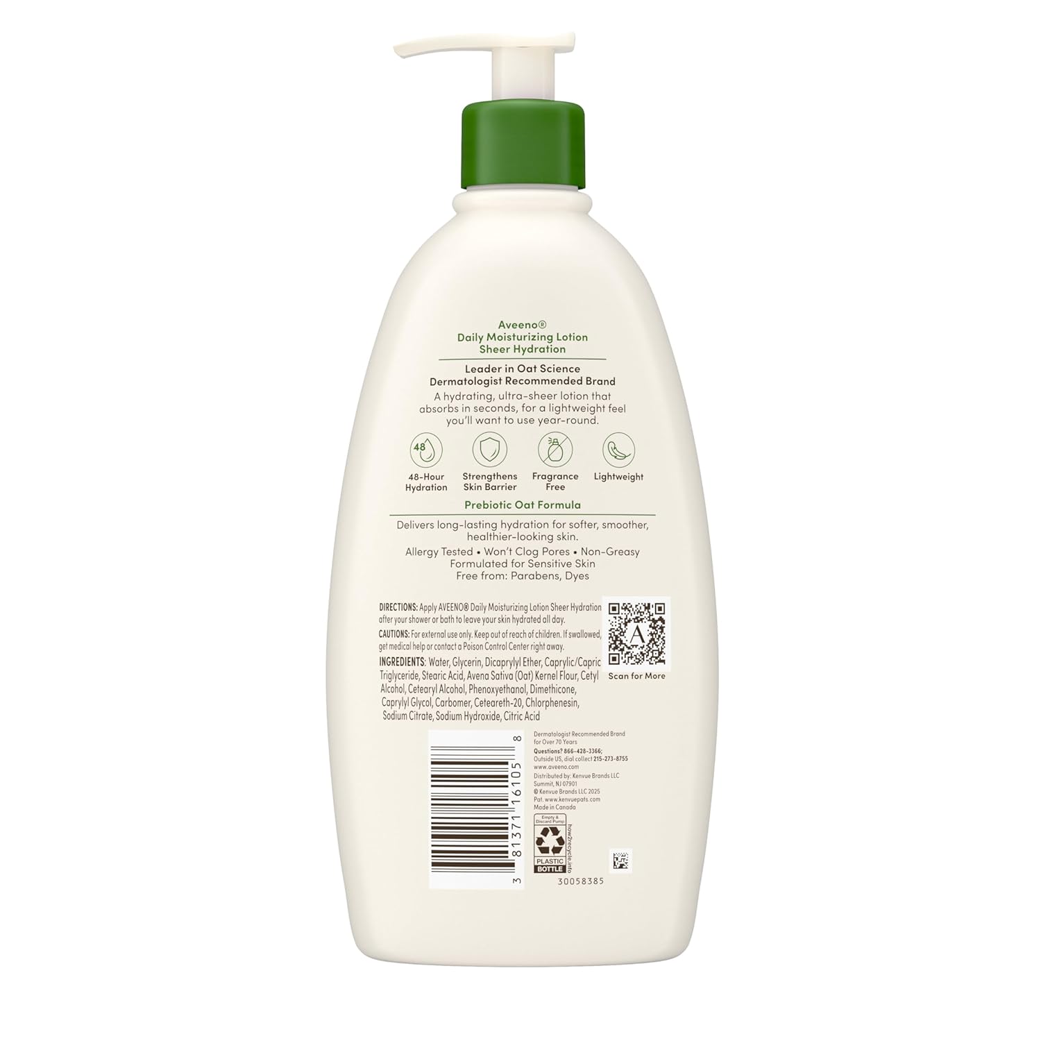 Aveeno Sheer Hydration Fragrance-Free Daily Body Lotion – Streamlined 48-Hour Moisturizer with Prebiotic Oat for a Clean, Intentional Skincare Routine