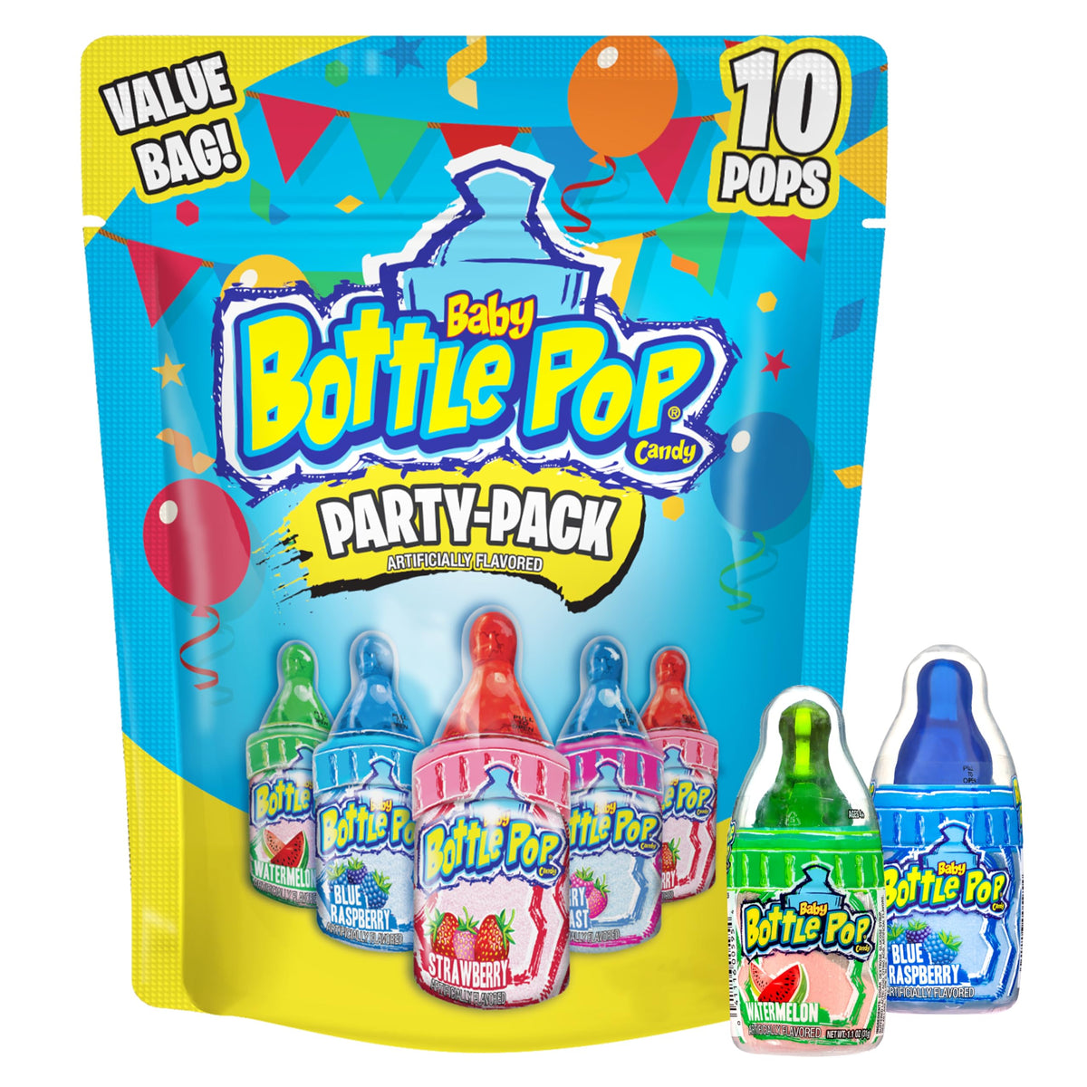 Baby Bottle Pop Easter Candy Lollipops Variety Pack - 10 Ct Bulk Lollipops with Dipping Powder, Full Size, Fun Hard Candy For Birthday Parties, Easter Basket Stuffers, Egg Fillers, Gifts for Kids
